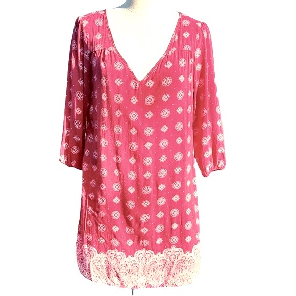 H&M L.O.G.G. Vintage Red Boho Slip Dress Sz.8 or M - Picture 2 of 13